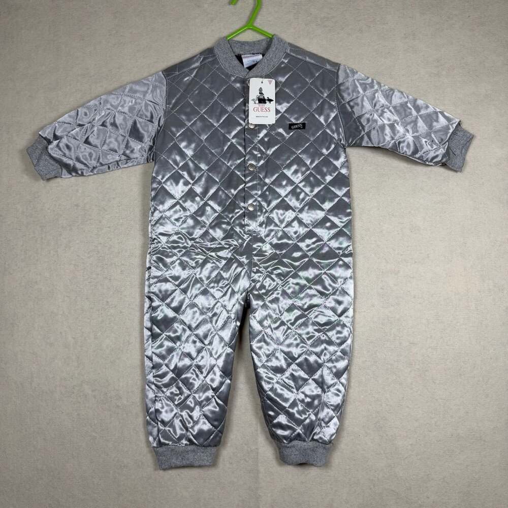Vintage Baby Guess Quilted Silver Jumpsuit Size 18M NWT